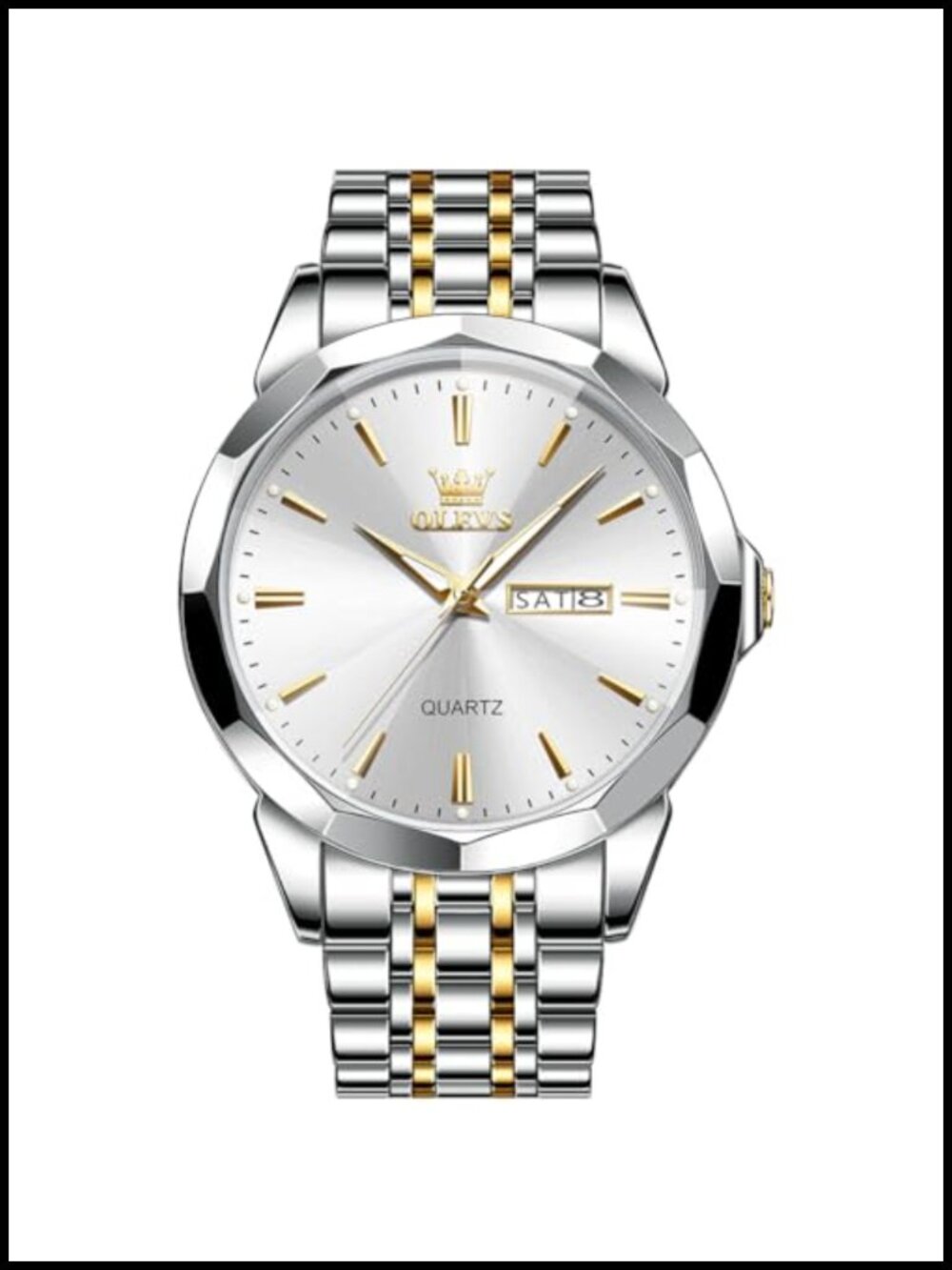 Men's Diamond Analog Dress Watch Stainless Steel Waterproof Luminous Date